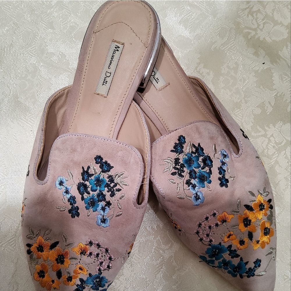 Massimo Dutti Embroidered Floral Slip On Mules Size 38/7,5